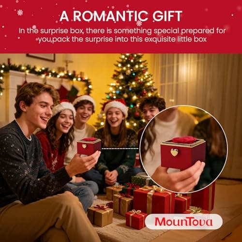 mountova Valentine’s Day Gift for Her Preserved Rose Surprise Box with Heart Necklace, Luxury Flip Jewelry Box, Romantic Gift for Girlfriend or Wife, Anniversary & Proposal (red) - Thumbnail 5