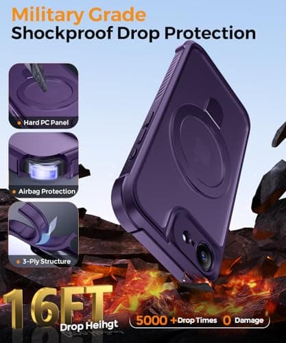MOCCA for iPhone 17e Case & iPhone 16e Case with Magnetic Invisible Stand [Full Camera Protection][Compatible with Magsafe] Military Drop Shockproof Translucent Matte Phone Case Cover 6.1",Deep Purple - Thumbnail 5