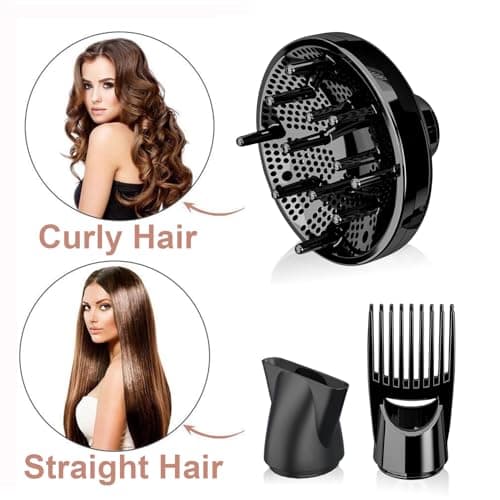 Blow Dryer - JINRI 1875W Diffuser Hair Dryer for Salon & Personal Use – Powerful, Fast Drying with Diffuser and Comb & Nozzle for Women & Men, ALCI Safety Plug, Black - Thumbnail 3