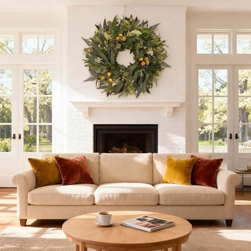 Hiptree 24 Inch Spring Eucalyptus Wreath for Front Door-Artificial Summer Greenery Wreaths Indoor Outdoor Decorations, Farmhouse Wall Decor-Fall, Winter,Easter,Green All Year Round,DIY Wreaths - Thumbnail 4