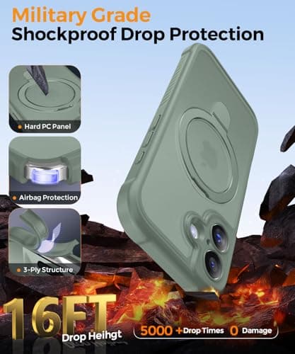 MOCCA Design for iPhone 16 Case with Magnetic Invisible Stand [Full Camera Protection] [Compatible with Magsafe] Military Drop Shockproof Translucent Matte Phone Case Cover 6.1",Calke Green - Thumbnail 5