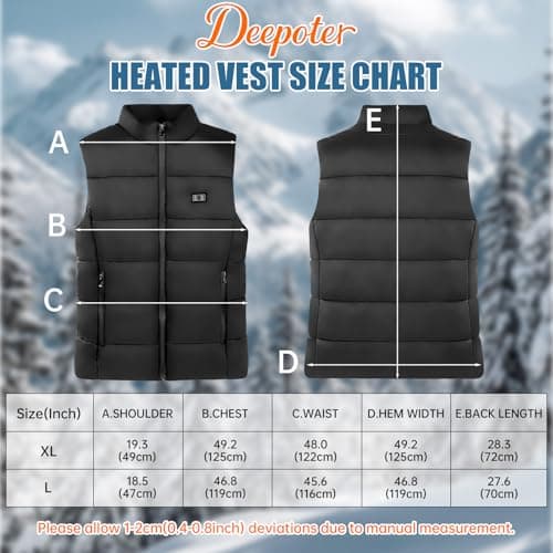 Deepoter Heated Vest for Men, 7.4V Heated Jacket with 8 Heating Zones, 3 level Temperature Control with 10000mAh Battery(L) - Thumbnail 3