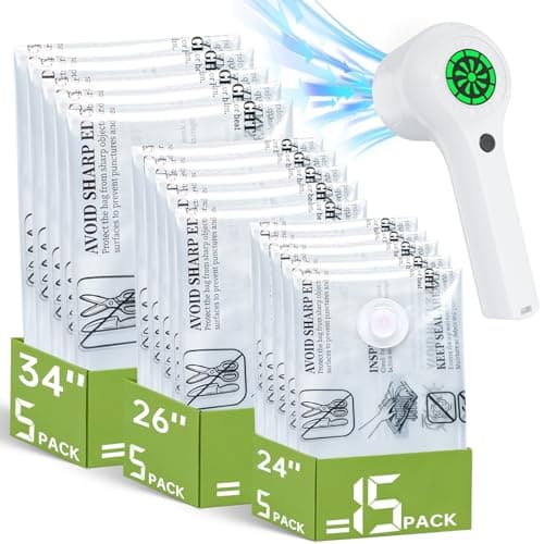 Vacuum Storage Bag with Rechargeable Cordless Pump, 15 Pack Vacuum Seal Space Saver Bags for Clothing Clothes Travel Home - Image 1