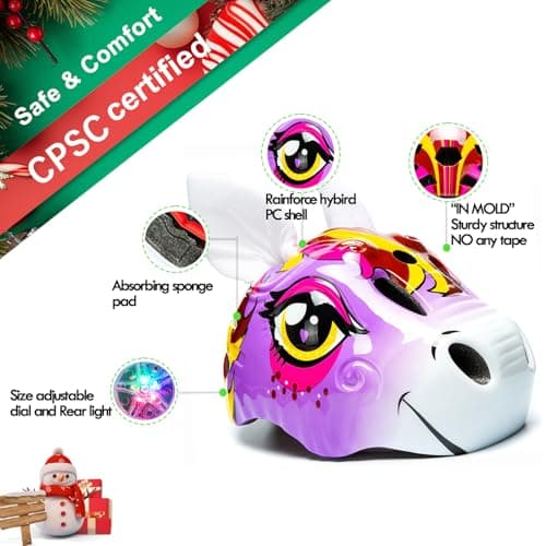 Unicorn Toddler and Kids Bike Helmet Adjustable and Multi-Sport for Child Boys and Girls.for Bicycle Skateboard Skating Scooter Helmet with Rear Light - Thumbnail 2