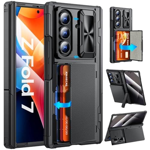 Kaiiecal for Samsung Galaxy Z Fold 7 Case with Cards Holder [Camera Cover] [RFID Blocking] [Hinge Cover] [Dual-Stand] Durable Shockproof Protective Phone Case for Z Fold 7 2025, Black - Image 1