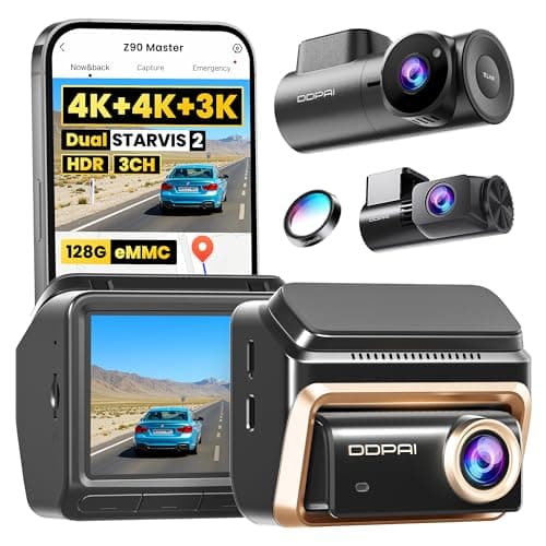 DDPAI 4K 3-Channel Dash Cam,Dashcam for Cars with 128G eMMC+CPL,Front & Rear & Inside(2160P+2160P+1080P),Dual STARVIS 2 Sensors IMX678 + IMX678,AI ISP Night Vision,ADAS, WiFi 6, 4G LTE,Z90 Master 3CH - Image 1