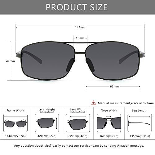 SUNGAIT Ultra Lightweight Rectangular Polarized Sunglasses Men UV400 Protection (Gunmetal Frame Gray Lens, 62) Metal Frame SGT458 QKH-CA - Thumbnail 5