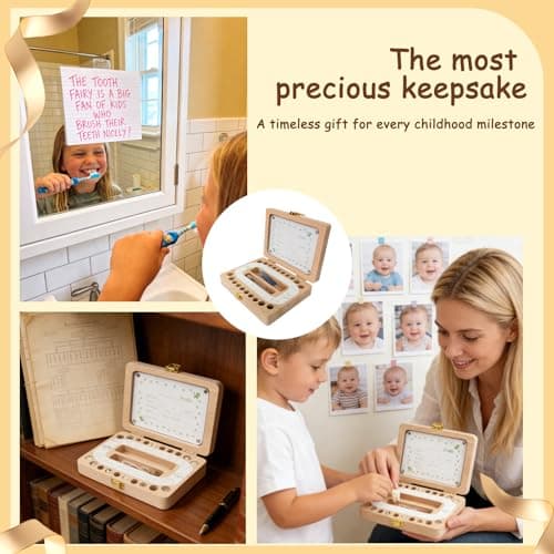 Tooth Fairy Tooth Holder for Kids, Wooden Memory Fairy Baby Keepsake Box for Lost Teeth, Storage Case to Keep a Child's Memories - Gift for Boys & Girls(Photo Frame Included) - Thumbnail 6
