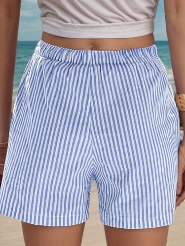 EXLURA Cotton Shorts for Women Summer Casual Lounge Beach Bottoms Pajama Plaid Boxer Shorts - Thumbnail 4