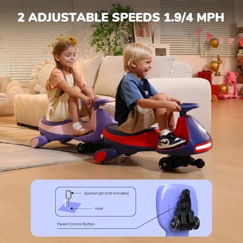 FanttikRide N7 Pro Electric Wiggle Car with Pedal, Rechargeable Battery, CyberWiggle, 2 in 1 Swing Car, 2 Speeds Max 4 Mph, Anti-Rollover, Flashing Wheels, Bluetooth, for Ages 3 and Up, 150 Lbs, Pink - Thumbnail 6
