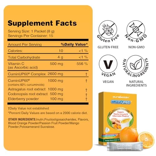 PureBotan Turmeric Curcumin Drink Powder, Turmeric Immunity Shots with Vitamin C, Orange Flavor Instant Drink Mix Packets, High Absorption Curcumin Complex CuminUP60, Immune & Joint Support Supplement - Thumbnail 5