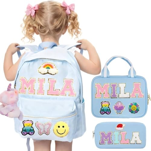 ROSLILY Personalized Backpack Lunch Bag for Girls Boys Custom Back To School Backpack With Chenille Name Patch for Students Birthday Christmas Easter Basket Stuffers - Image 1