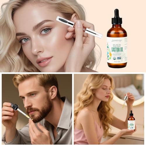 ANIMIZUMU Castor Oil 100% Pure Organic Cold-pressed Unrefined USDA Certified Organic Hexane-free Extra Virgin Used for Hair Growth Eyebrows Eyelashes Skin and Castor Oil Glass Bottles Pack (4fl oz) - Thumbnail 4