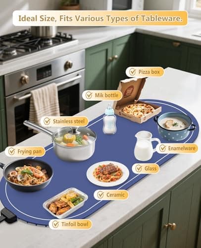 Food Warming Mats for Countertop Extra Large(XXL 36"x15"),Electric Heating Pad for Food,Roll Up Silicone Warmer Mat for Party and Kitchen,Practical Birthday Gift for Mom and Women(Blue) - Thumbnail 2