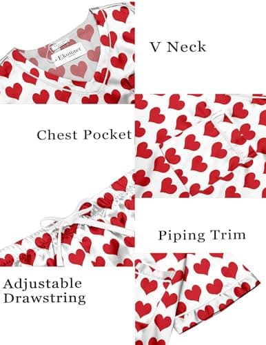 Ekouaer Silk Pajama for Women Short Sleeve Satin Pj Set Two Piece Soft Sleepwear Loungewear Casual Pjs for Summer Red Heart M - Thumbnail 6