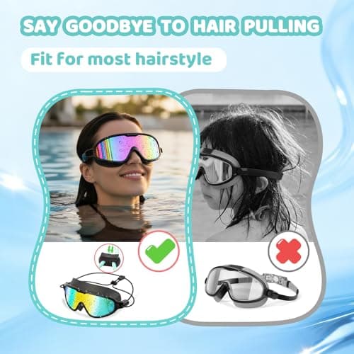 Aegend Swim Goggles with Bungee Strap No Leaking Anti Fog Swimming Goggles with Quick Adjust (Aqua & Bright Silver, Large(Age 18+)) - Thumbnail 3