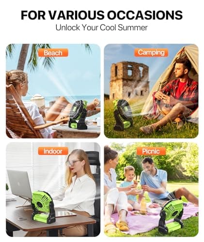 Battery Powered Fan -Lash Fans with Led Lantern, Portable Rechargeable, Battery Operated for Mobile Phone, Hook 4 Speed Quiet Personal for Desk Fan, Travel, Fishing, Power Outage, Hurricane-Green - Thumbnail 6