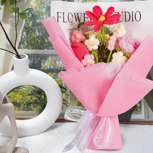 Disracker Handmade Crochet Flower Bouquet Delivery - Lasting Keepsake Artificial Flowers Gift for Women - Birthday, Anniversary, Graduation Present for Mom, Wife, Girlfriend, Teacher - Thumbnail 4