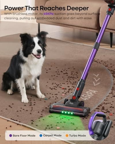 AlloyMove Cordless Vacuum Cleaner 45KPA, Up to 60mins Runtime Lightweight Powerful Suction Vacuum Cleaners for Home, 3 Suction Modes, Rechargeable Stick Vacuum for All Floor/Carpet/Pet Hair/Car, A03 - Thumbnail 2