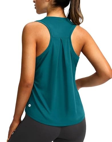 Women's Workout Tops Racerback Athletic Tank Tops Sleeveless Loose Fit Yoga Running Gym Shirts for Women(Teal,S) - Image 1