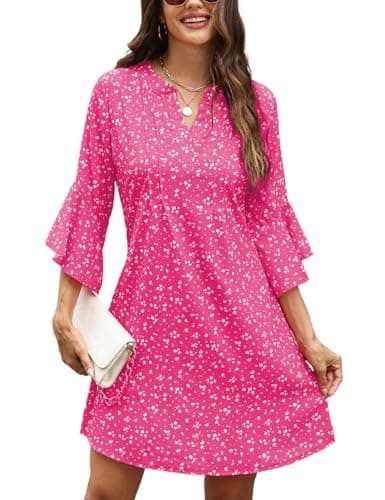 CiCiBird Summer Dresses for Women 3/4 Sleeve V Neck Dress Casual Vacation Clothes Pink Spotted Small - Image 1