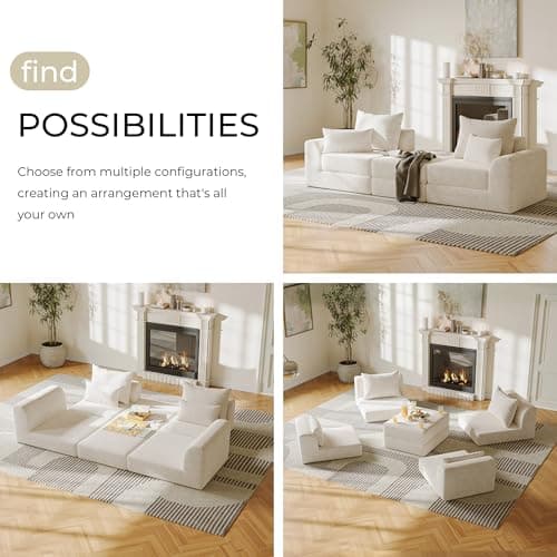 SOFA-IN-BOX Modular loveseat with Ottoman, L-Shape Boneless Couch, Customizable Sectional Couch, Free Combination Design Sleeper Sofa, Cloud Mist - Thumbnail 4