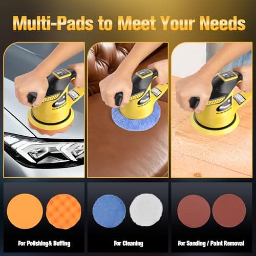 ENON Buffer Polisher, 6 Inch Cordless Car Buffer Polisher Kit Dual Action Random Orbital Polishing with 6-Speed 2300-6000RPM for Auto Detailing, Waxing & Paint Correction - Thumbnail 6