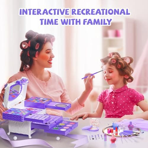 GORISPI Kids Makeup Sets for Girls, 66pcs Real Cosmetic for Kids Toys with Mirror, Princess Washable Girls Makeup Kit, Non-Toxic & Safe Brithday Gifts for 3 4 5 6 7 8 10 - 12 Years Old（Light Purple） - Thumbnail 4