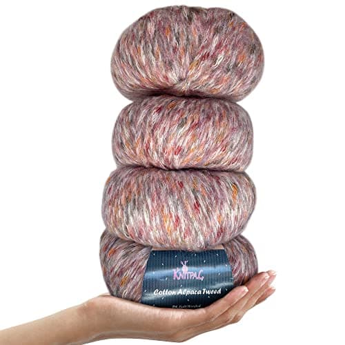 Cotton Alpaca Tweed Alpaca Yarn for Crocheting, 4-Pack (588Yds / 200G), Free Patterns - Tweed Yarn for Knitting - 3 DK Light Worsted Weight - White Autumn - Image 1