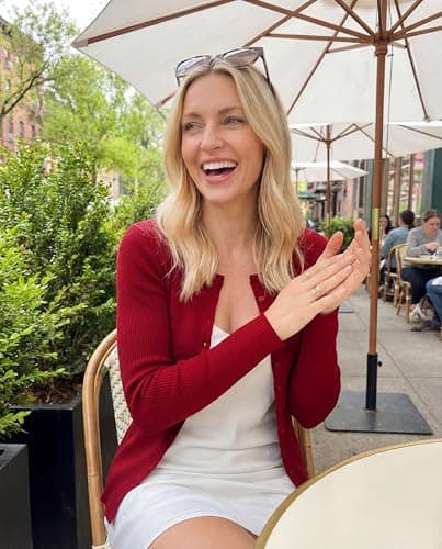 Arach&Cloz Women's Lightweight Cardigan Sweaters Soft Cashmere Business Work Button Down Ribbed Knit Open Front Long Sleeve Crew Neck Tops Spring 2026 Valentine Outfits Red XL - Thumbnail 4