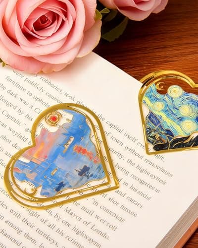 HOMTEK 6pcs Metal Clip Heart Bookmarks for Reading Women,Van Gogh Monet Oil Painting Theme Cute Butterfly Hollow Corner Page Book Marks for Women,Teachers,Students,Reading Accessories for Book Lovers - Thumbnail 4