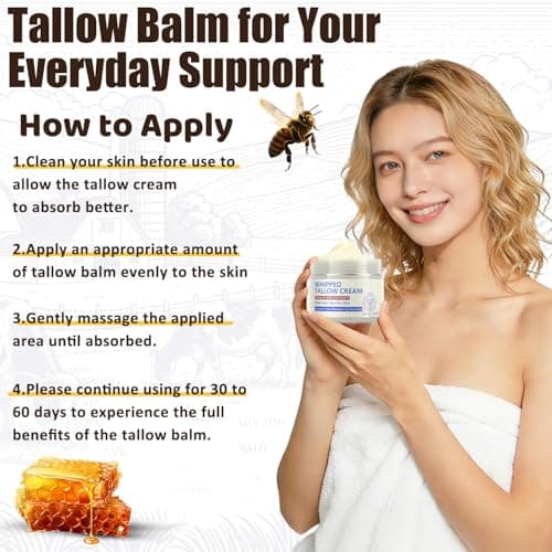 JIIANERY Beef Tallow for Skin, Natural Beef Tallow for Face, 100% Organic Grass Fed Finished Whipped Tallow and Honey Balm, Tallow Cream for Skin Care, Tallow Face Moisturizer Body Lotion - Thumbnail 5