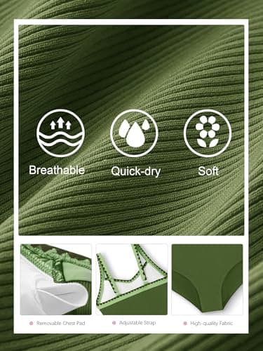 AMAWMW Girls' Swimsuit Adjustable Straps Padded Bathing Suit for 9-16y Teens Kids Swimwear Summer, Green, 9-10 Years - Thumbnail 6