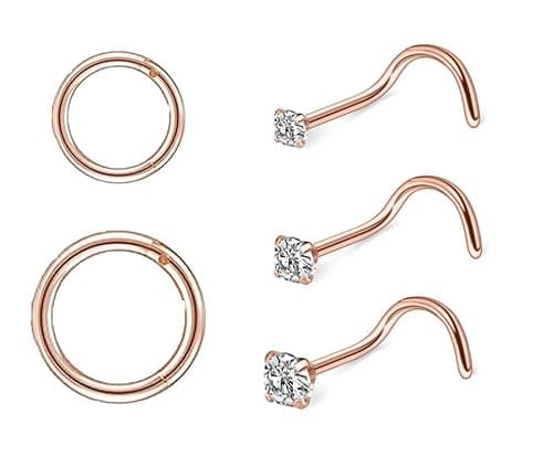 Koariya nose ring 18G and 20G nose nail set for men and women, anti allergic 316L medical grade stainless steel spiral nose nail, nose screw bone 2/2.5/3mm zircon perforated jewelry 15 pieces (three color gift box set) - Thumbnail 6
