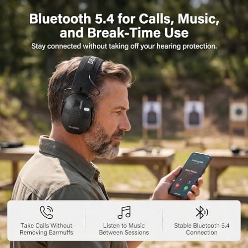 DEAKSHIE Electronic Shooting Ear Protection with Bluetooth, 6X Sound Amplification, 4-Mic 360° Hearing Enhancement, 30dB SNR, Gel Ear Pads for Long Range Comfort – Gun Range & Hunting - Thumbnail 6