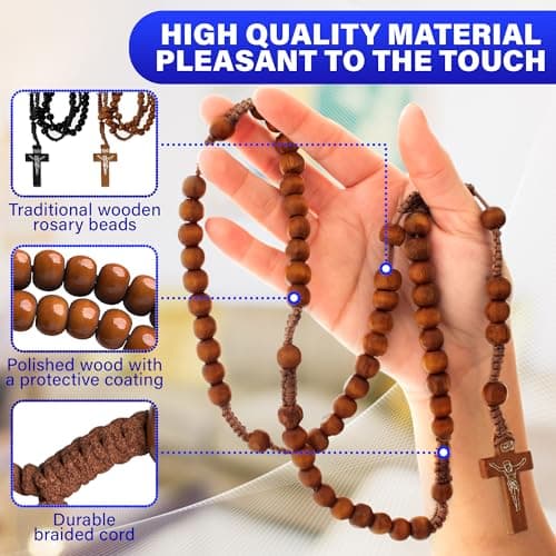 2 Pcs Small Wood Rosary Necklace – Wooden Cross Necklaces for Men and Women with Tan or Black Beads, 22" Length and 6" Drop – Lightweight Cross Accessory for Daily Wear, Layering, Prayer or Gifting - Thumbnail 3