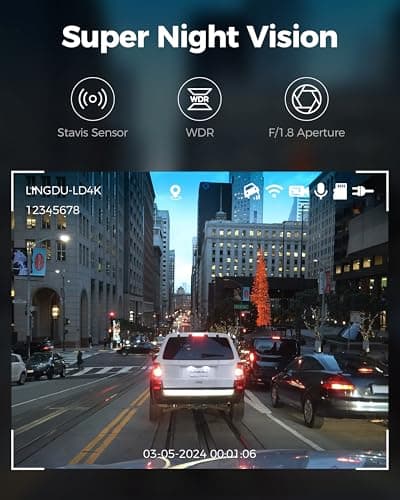LINGDU 12" Mirror Dash Cam, 4K UHD Front and 2.5K Rear View Dash Camera for Car, with ADAS BSD LCA Smart Mode, GPS, G-Sensor, Loop Recording, Parking Monitor, Voice Control, 5.8GHz WiFi - Thumbnail 6