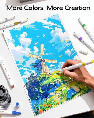 JusArt 24 Colors Acrylic Paint Markers, Dual Tip Coloring Markers with Dot and Fine Tip for Rock, Fabric, Wood, Glass, Ceramic, Canvas, Vibrant Art Supplies and DIY Crafts Art Supplies - Thumbnail 4