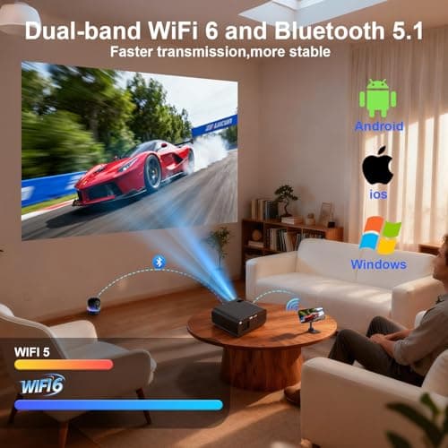 Mini Projector with WiFi and Bluetooth,4K 1080P Support Portable Projector,Built-in Apps,Android 13,Auto Keystone Correction,260 ANSI,32"-150"Screen Movie Video Projector for Indoor/Outdoor - Thumbnail 3