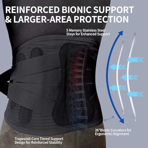 RockloookY Lower Back Brace for Women Men, Adjustable Lumbar Support with 3D Pad, Breathable Ergonomic Support Belt with Metal Stays for Work, Lifting, Drive, Black,Size XL,Waist 45"-52" - Thumbnail 2