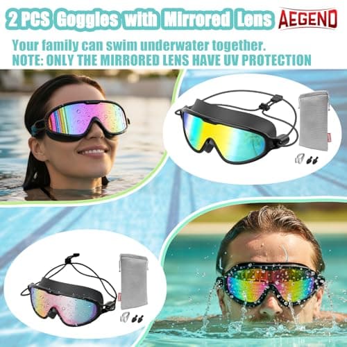 Aegend Swim Goggles with Bungee Strap No Leaking Anti Fog Swimming Goggles with Quick Adjust (Aqua & Bright Silver, Large(Age 18+)) - Thumbnail 6
