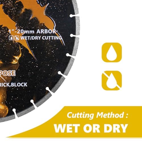 RHAPSODY 9 Inch Diamond Saw Blade 3pcs, Segmented General Purpose Blade Dry/Wet Cutting Concrete, Masonry, Brick, Block, Paver 7/8" Arbor - Thumbnail 4