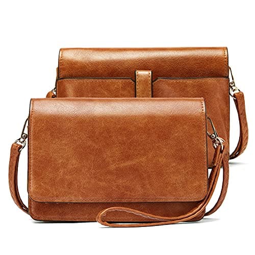 BROMEN Crossbody Bags for Women Small Size Cross Body Purse Wristlet Wallet with Multi Card Slots Adjustable Strap Brown - Image 1