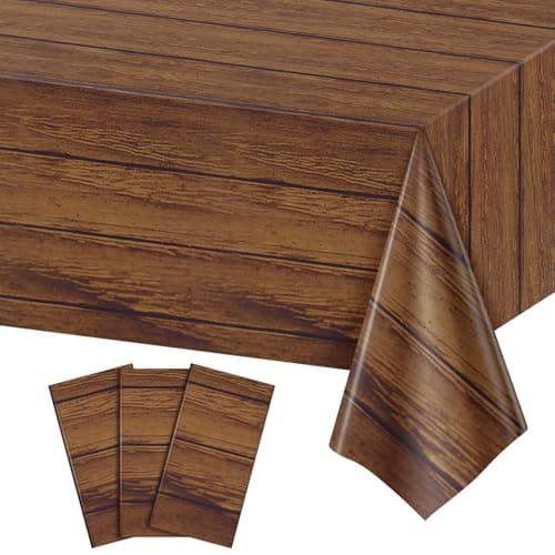 3 Pack Wood Grain Plastic Tablecloth, 54 X 108Inch Rustic Wood Table Covers for Rectangle Table Disposable Vintage Farmhouse Tablecloths for Cowboy Western Barn Birthday Baby Shower Party Supplies - Image 1