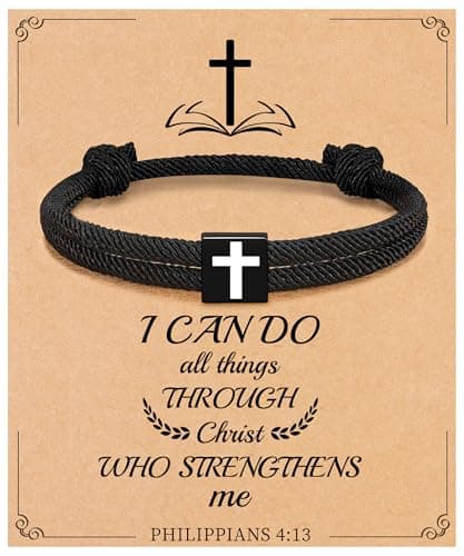 Sistble Easter Gifts, Christian Gifts for Men Cross Bracelet Baptism Gifts for Teen Boys Black Rope Bracelet Philippians Bible Verse Jesus Communion Easter Inspirational Gifts Handmade Jewelry - Image 1