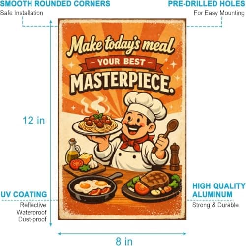 Make Todays Meal Your Best Masterpiece Tin Sign Vintage Kitchen Wall Decor Retro Chef Cooking Quote Metal Poster Farmhouse Culinary Art 8x12 Inch Food Lover Home Cafe Wall Display - Thumbnail 5