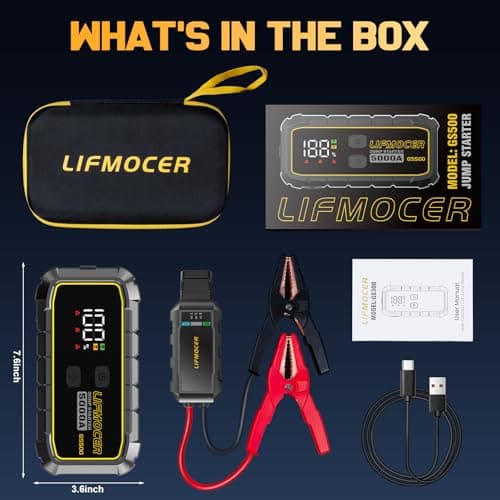 LIFMOCER 5000A Car Jump Starter-GS500 Car Battery Jump Starter for Up to ALL Gas and 10.0L Diesel Engines, 12V Portable Jump Box with Storage Case USB Quick Charge,LCD Display,for Car,Motorcycle,Truck - Thumbnail 6