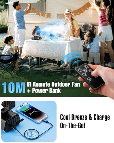Portable Misting Fan, Cooling Mist Fans, 20000mAh USB Rechargeable Battery Powered Fan with Mister, 250mL Water Tank & LED Lantern, for Home Desk, Bedroom, Office, Outdoor & Indoor Use - Thumbnail 5