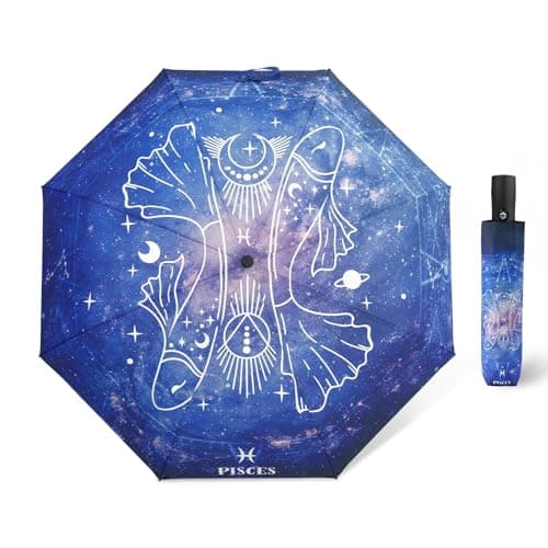 Natuquebrela Automatic Compact Umbrella Portable - Folding Windproof Rain Umbrellas Travel Sturdy Unique Celestial Decor Umbrella for Women Girl - Image 1