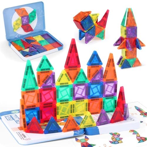 Pexykal Magnetic Tiles Mini Travel Set with Case - Portable Magnetic Blocks Building for On-The-Go Play, Montessori STEAM Educational Sensory Toddler Toys for Boys Girls Ages 3+ - Image 1